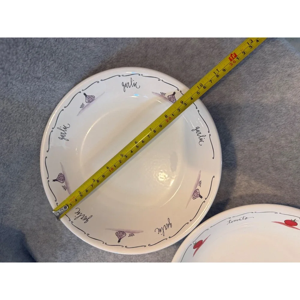 Pottery Barn Ingredients Pasta Bowl Set 3pc White Ceramic Portugal Tomato Garlic